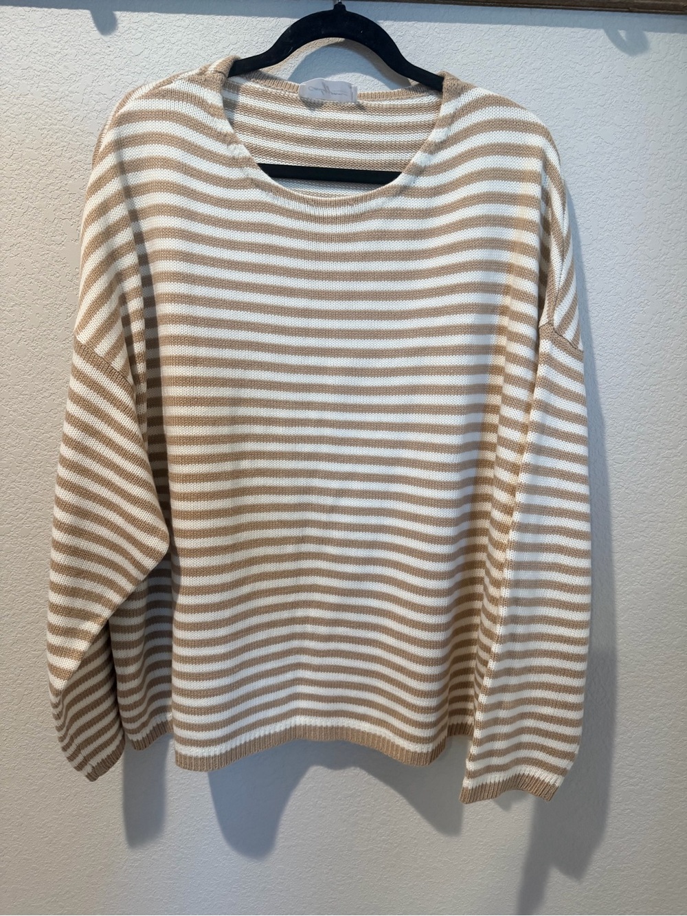 CJLA Carly Jean Los Angeles Striped Crewneck Sweater in Cream and Tan